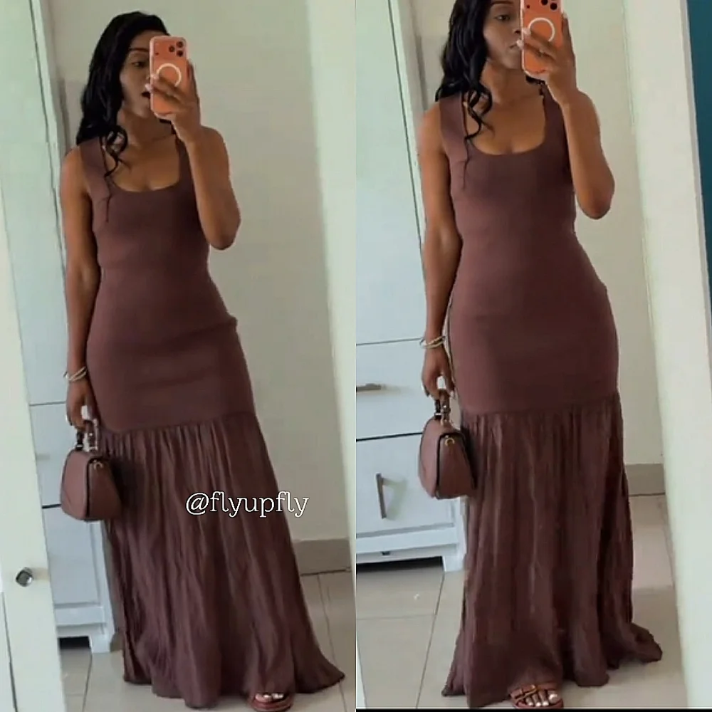 Zara Maxi Long Combination Dress Brown Size S and M - Picture 5 of 8